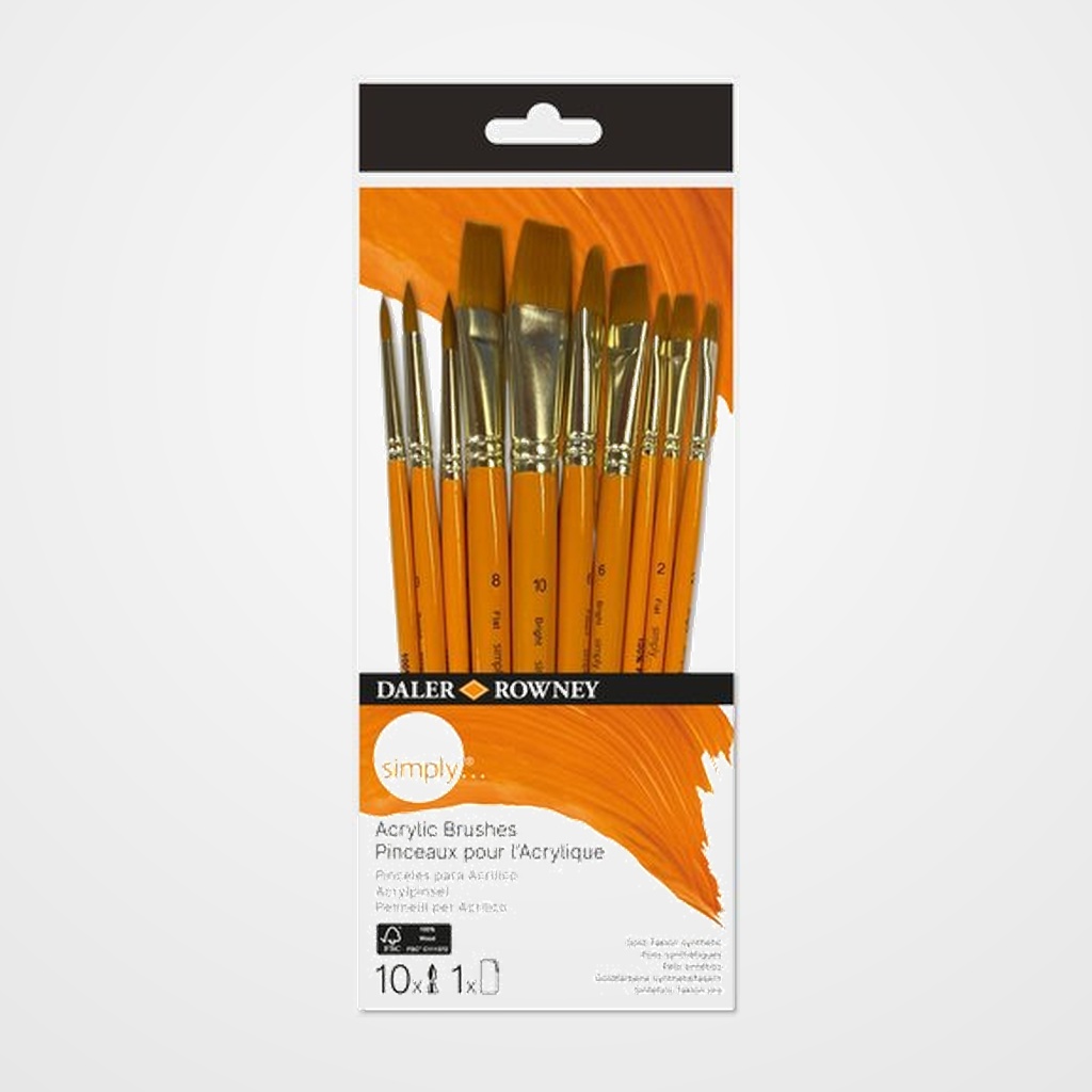 [12301510] PINCEL DALER ROWNEY SIMPLY ACRILICO MANGO CORTO SET de 10