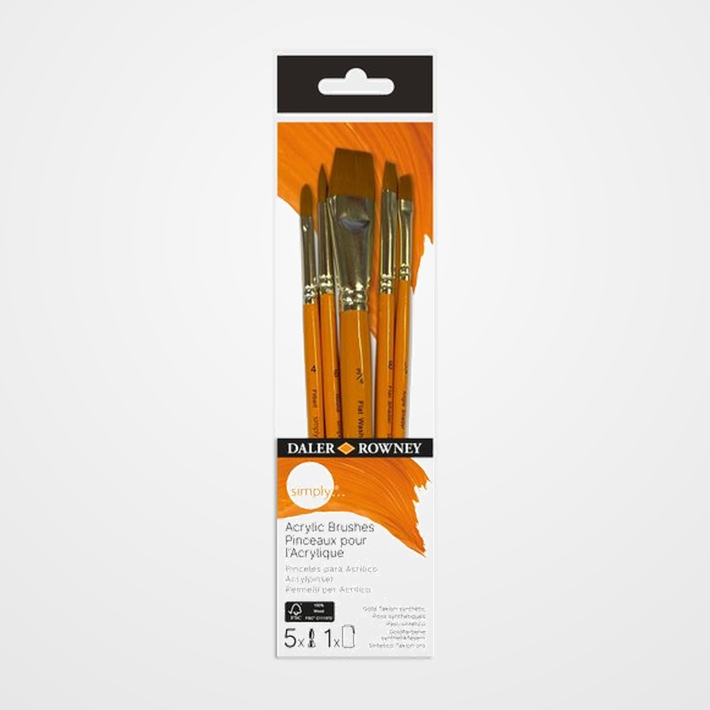 PINCEL DALER ROWNEY SIMPLY ACRILICO MANGO CORTO SET de 5