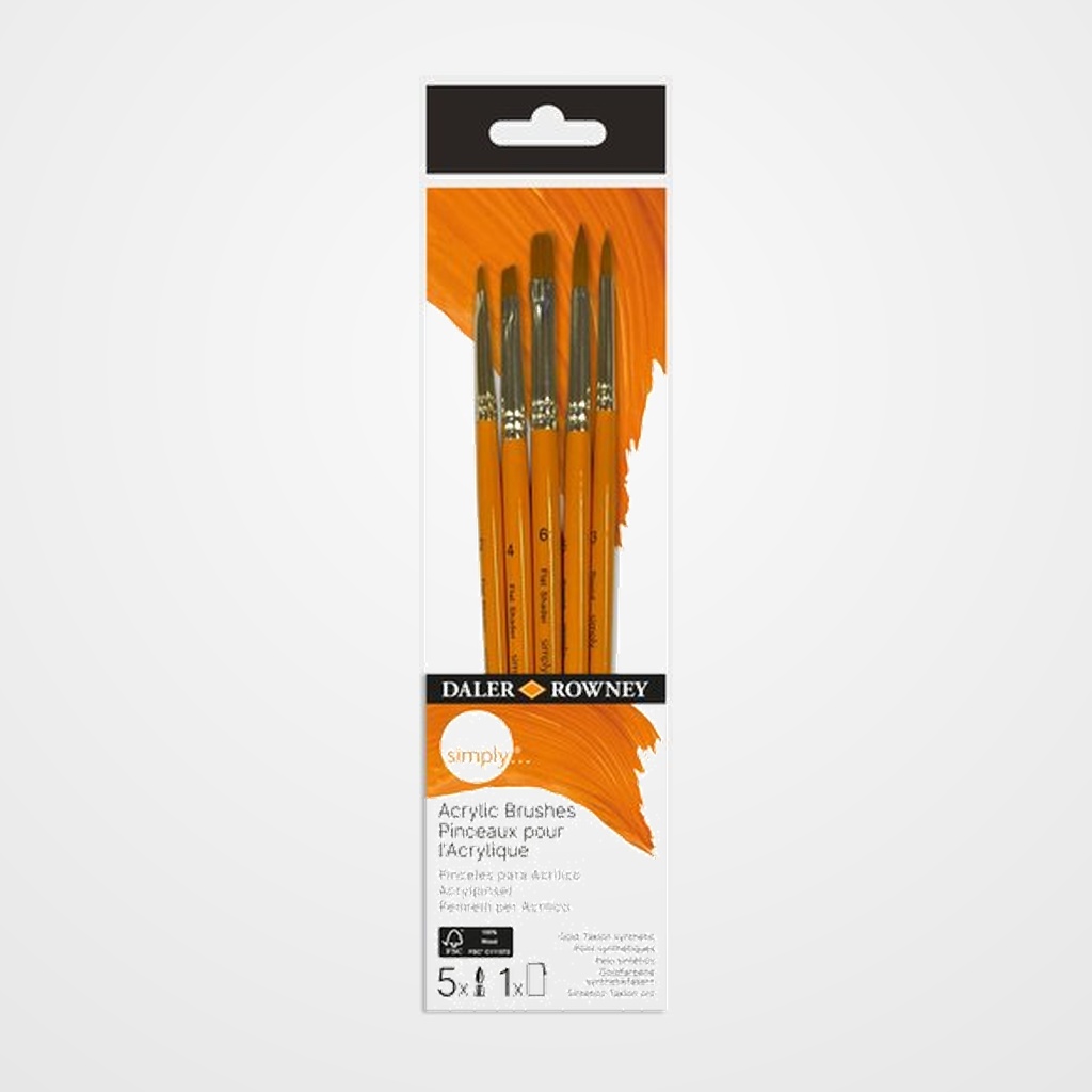 PINCEL DALER ROWNEY SIMPLY ACRILICO MANGO CORTO #2 SET de 5
