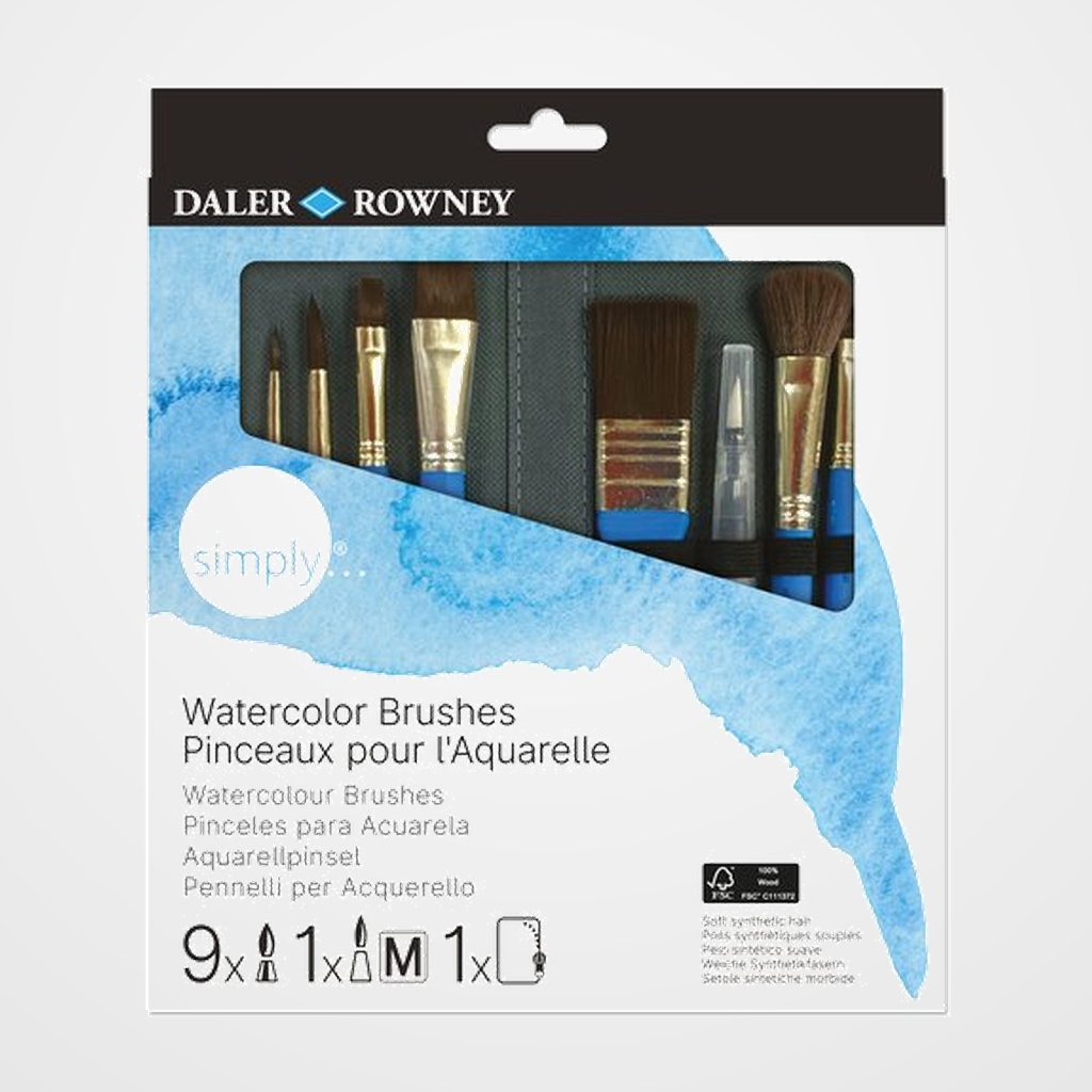 PINCEL DALER ROWNEY SIMPLY ACUARELA MANGO CORTO ESTUCHE CREMALLERA de 10