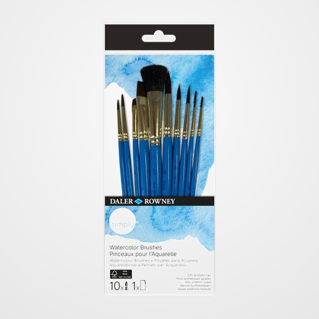 PINCEL DALER ROWNEY SIMPLY ACUARELA MANGO CORTO SET de 10