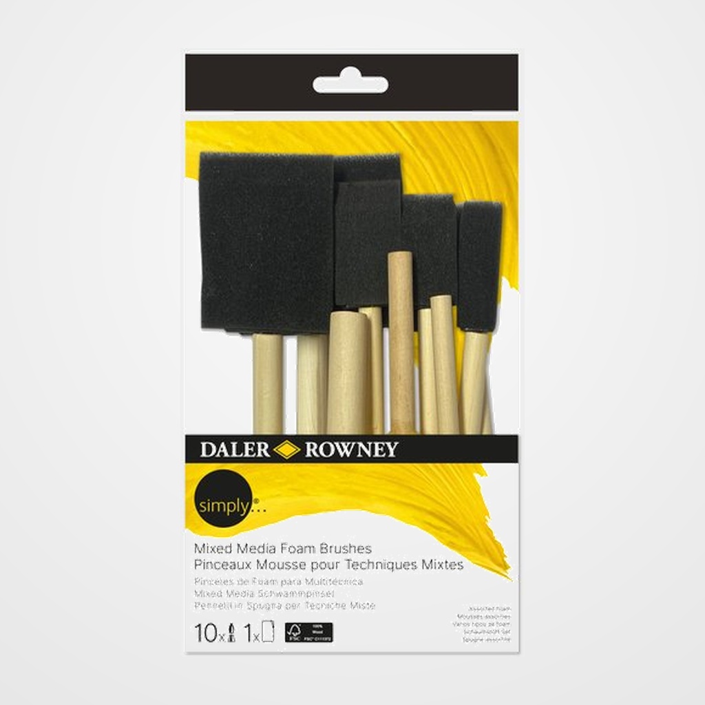 [12301518] PINCEL DALER ROWNEY SIMPLY MIX MEDIA FOAM MANGO CORTO SET de 10