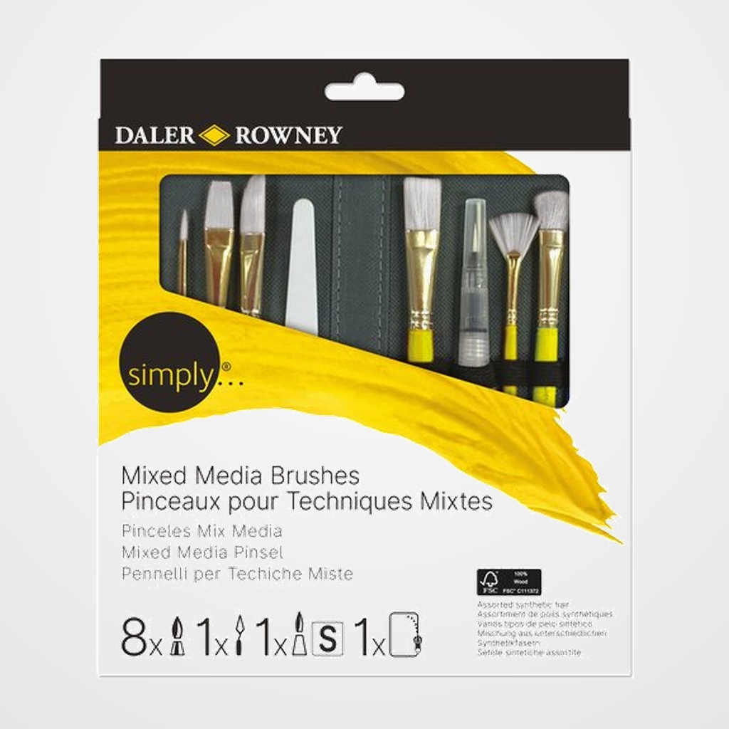 PINCEL DALER ROWNEY SIMPLY MIX MEDIA MANGO CORTO ESTUCHE CREMALLERA de 10