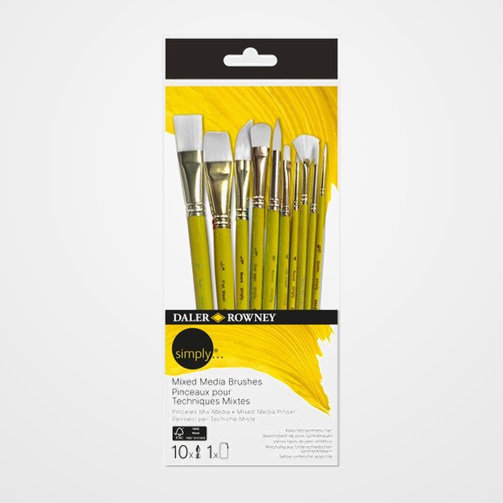 PINCEL DALER ROWNEY SIMPLY MIX MEDIA MANGO CORTO SET de 10