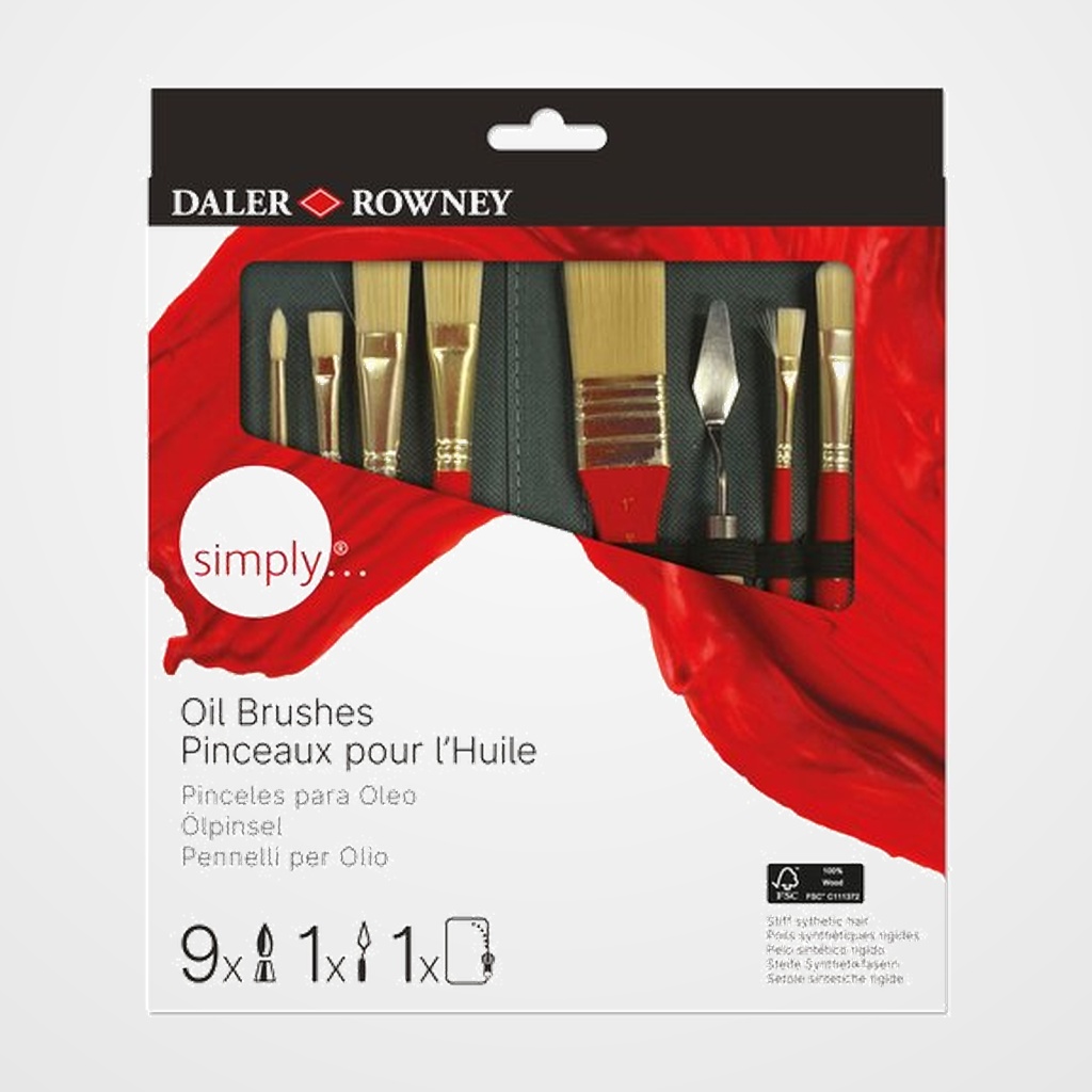PINCEL DALER ROWNEY SIMPLY OLEO MANGO CORTO ESTUCHE CREMALLERA de 10