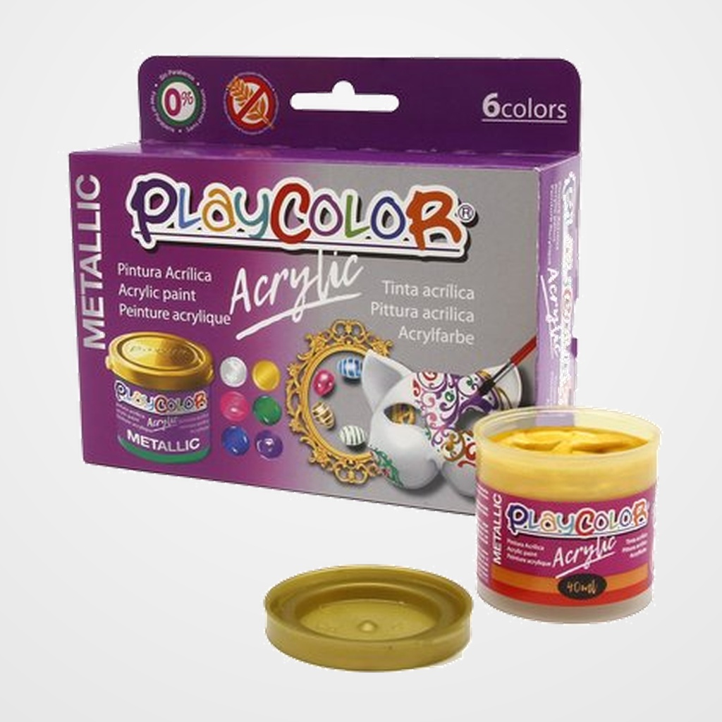 PINTURA ACRILICA PLAYCOLOR METALIC SURTIDO CAJA de 6 colores 40 ml