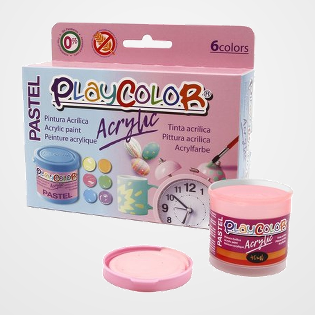 [27401673] PINTURA ACRILICA PLAYCOLOR PASTEL SURTIDO CAJA de 6 colores 40 ml
