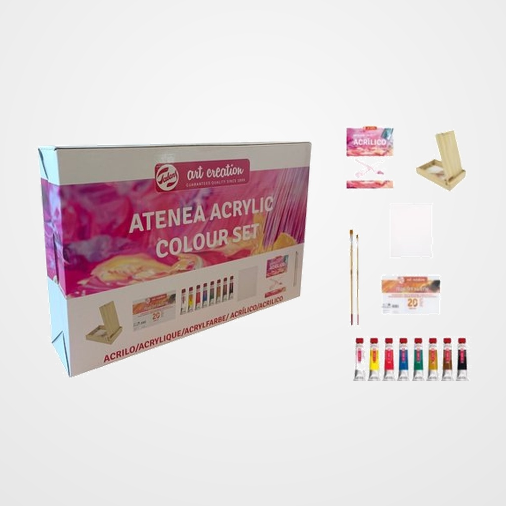 PINTURA ACRILICA TALENS ART CREATION SET CAJA DE MADERA (Cuaderno Paso a Paso, pinceles, tablillas y 8 colores de Acrilico Talens)