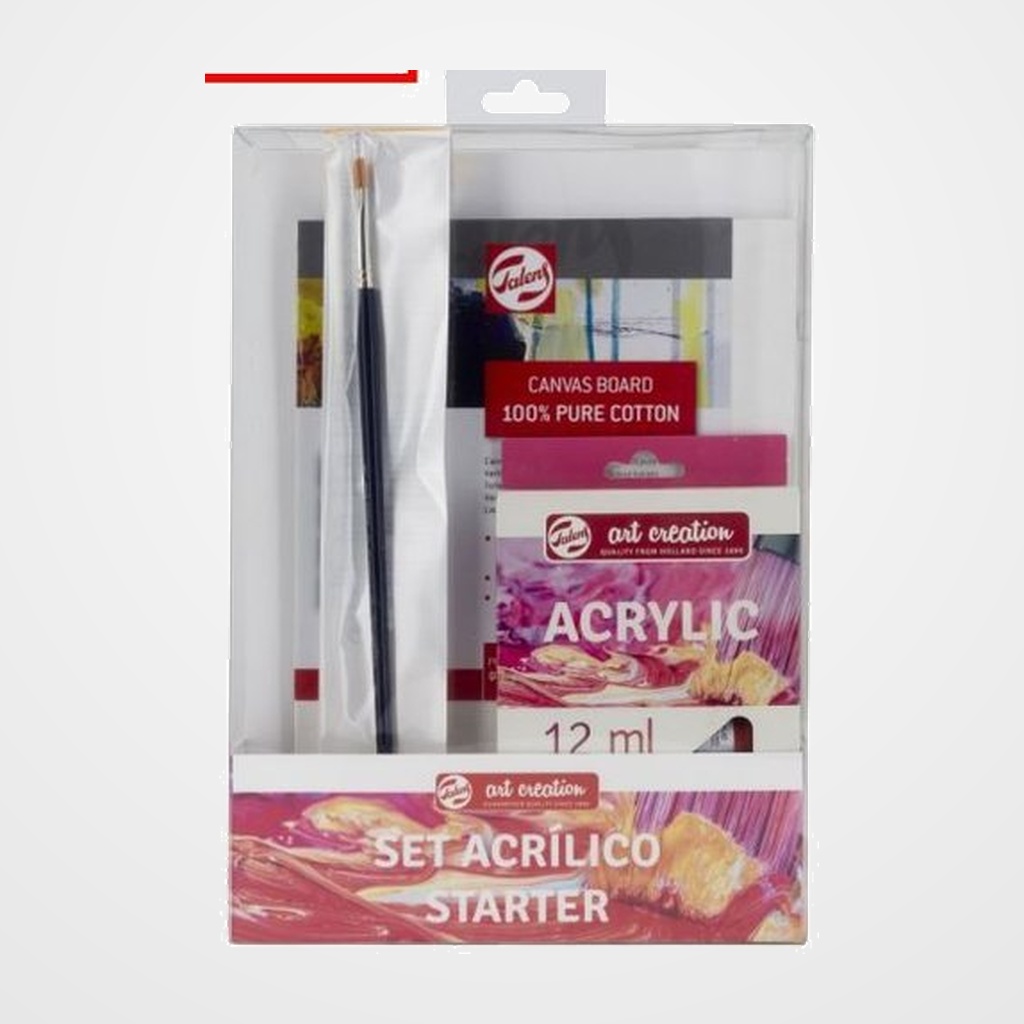 PINTURA ACRILICA TALENS ART CREATION SET STARTER (pinturas, tablilla entelada, pinceles y libro de acrílico)