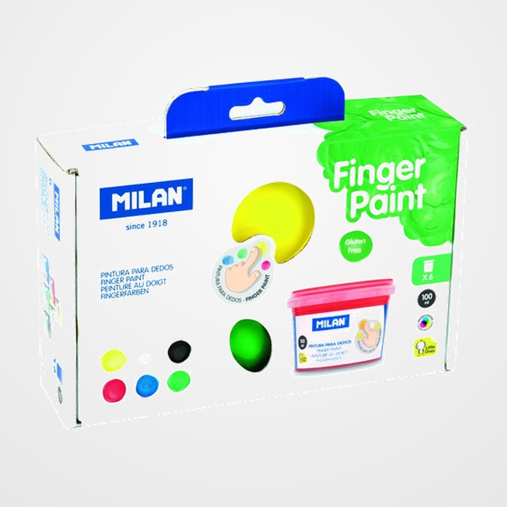 PINTURA de DEDOS MILAN 40 ml COLORES BASICOS CAJA de 6