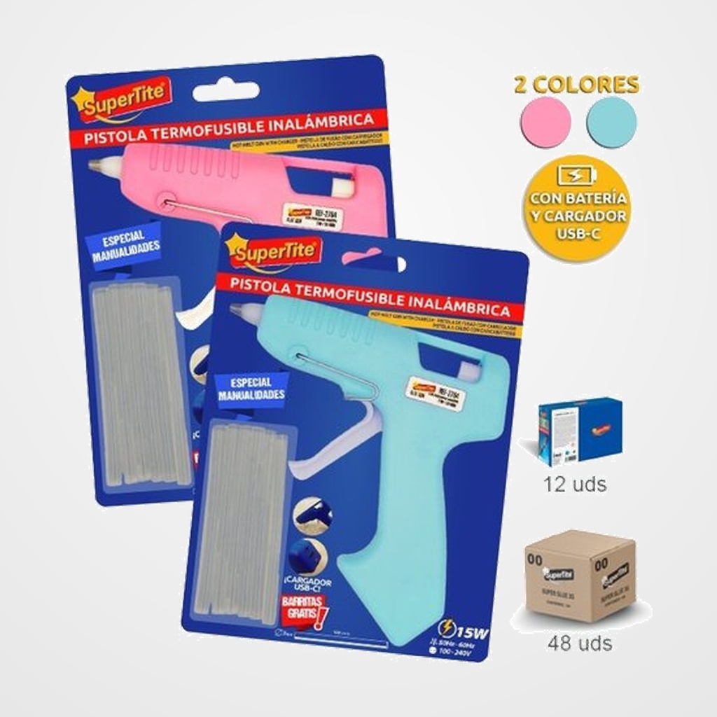 PISTOLA de COLA TERMOFUSIBLE SUPERTITE 15W (inalambrica) con BATERIA