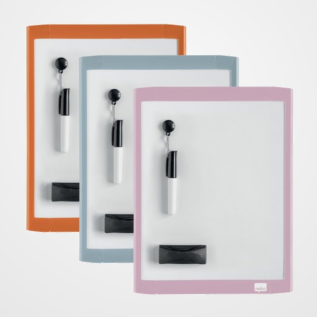 PIZARRA BLANCA MAGNETICA NOBO PEQUEÑA 216x280 mm + ROTULADOR + BORRADOR MARCO SURTIDO PASTEL (3 col.)