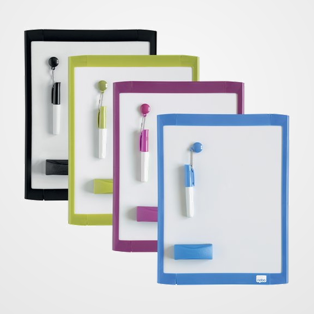 PIZARRA BLANCA MAGNETICA NOBO PEQUEÑA 216x280 mm + ROTULADOR + BORRADOR MARCO SURTIDO (4 col.)