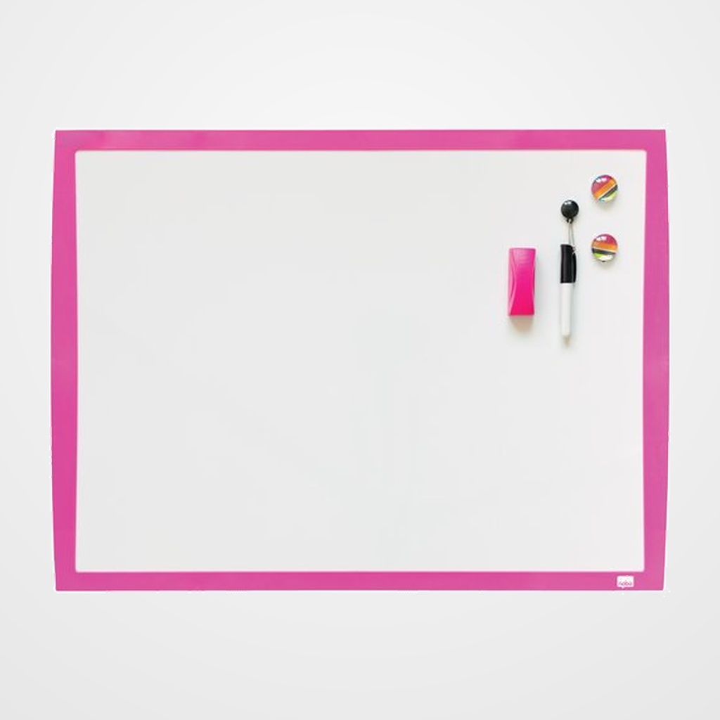 PIZARRA BLANCA MAGNETICA NOBO 430x585 mm + ROTULADOR + IMANES + BORRADOR MARCO FUCSIA