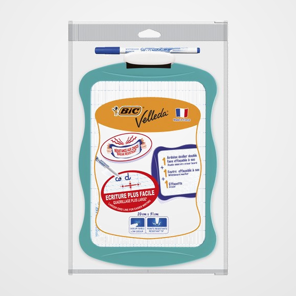 PIZARRA VELLEDA KIDS SCHOOL 20x31 SET (MARCADOR AZUL + BORRADOR + PIZARRA DOS SUPERFICIES)
