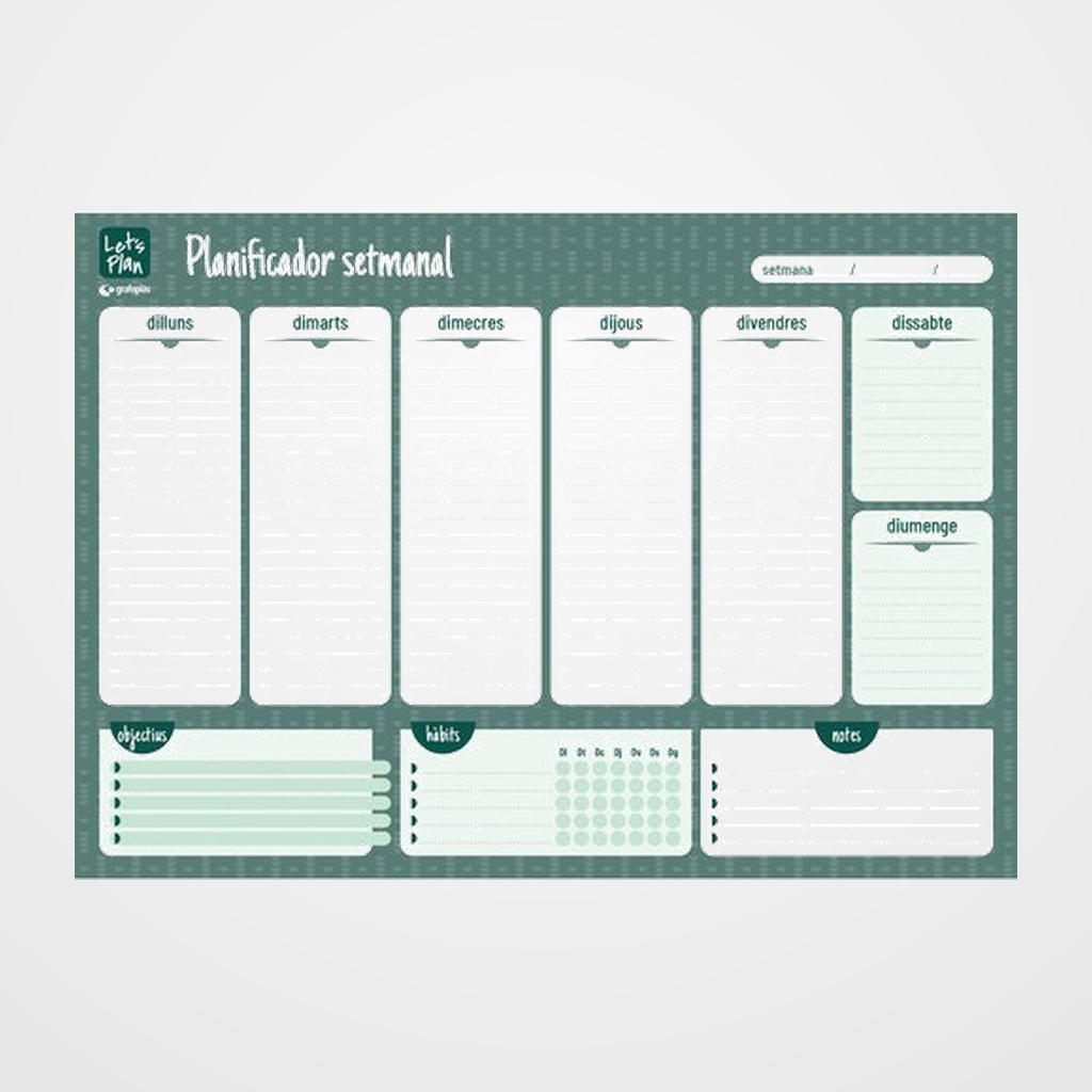 PLANIFICADOR CATALAN GRAFOPLAS PERPET SETMANAL A3 S/V VERD