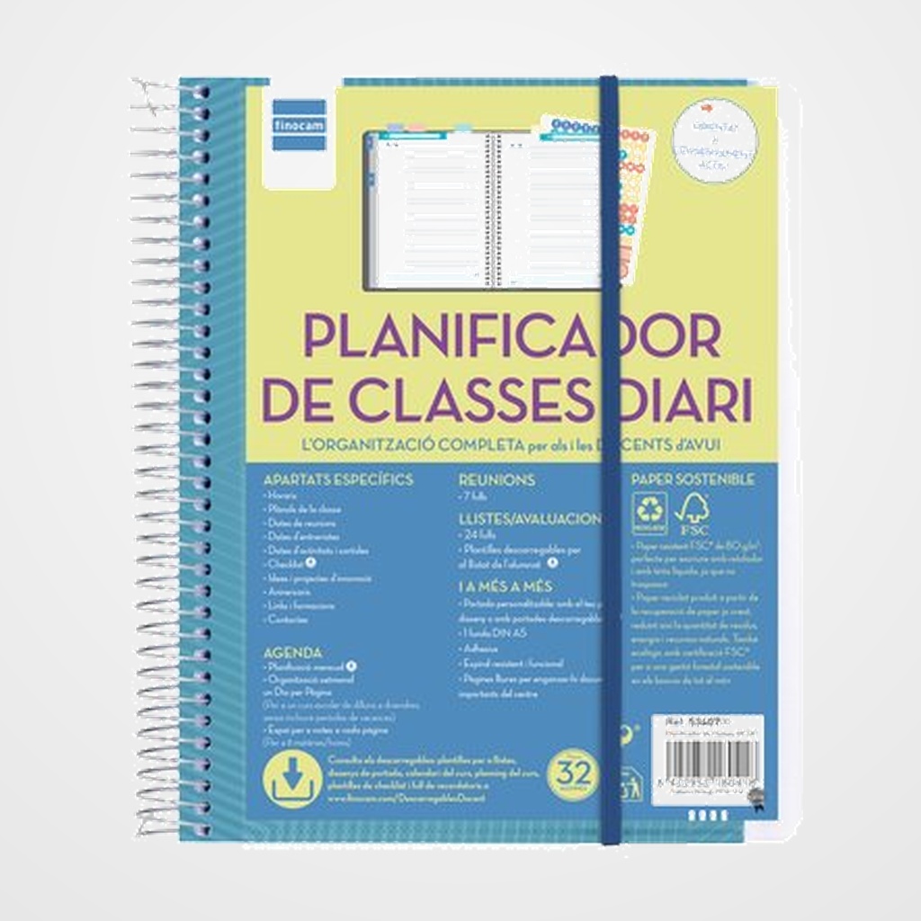 PLANIFICADOR DE CLASES FINOCAM CATALAN DEL DOCENT ESPIRAL tapa PP D/P 4º 155x212 CON GOMA NO DATA