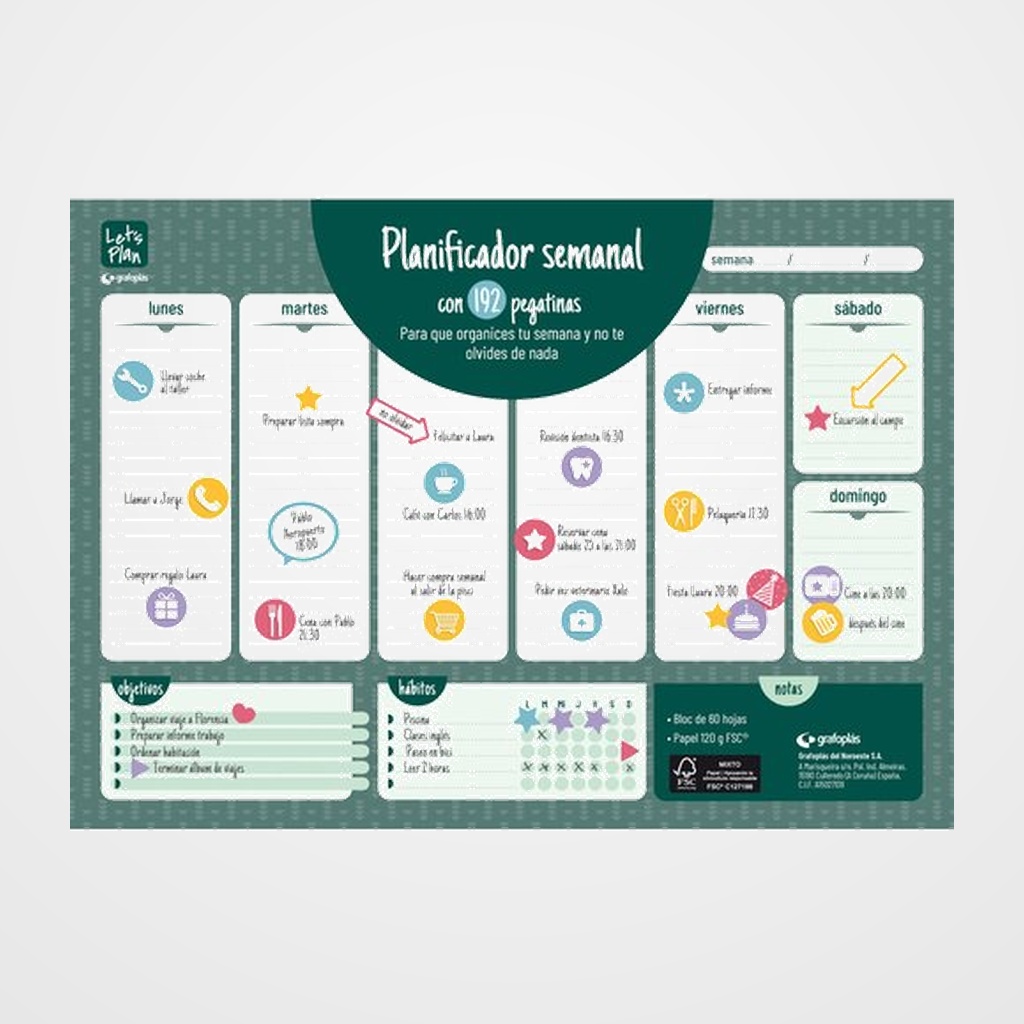 PLANIFICADOR GRAFOPLAS PERPETUO SEMANAL A3 S/V VERDE