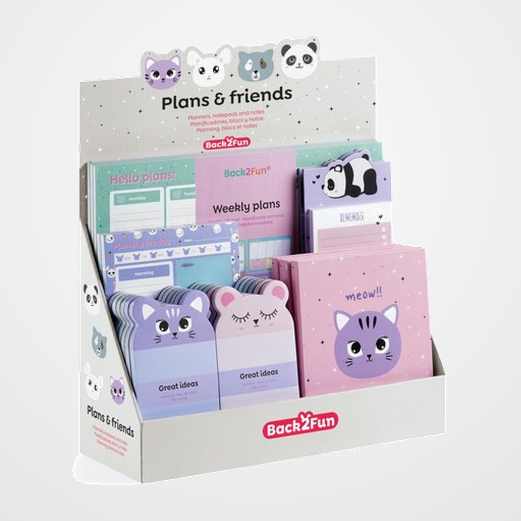 PLANIFICADOR Y BLOC DE NOTAS PERPETUO BACK2FUN SURTIDO EXPOSITOR DE 24