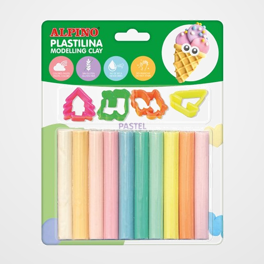 PLASTILINA ALPINO BLISTER 10 17GR PASTEL + HERRAMIENTAS