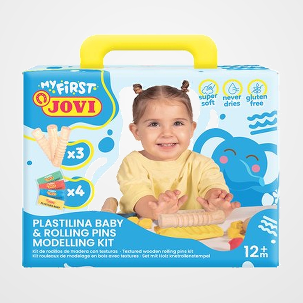 PLASTILINA JOVI BABY MY FIRST KIT 4 PASTILLAS 38 gr. + 3 RODILLOS
