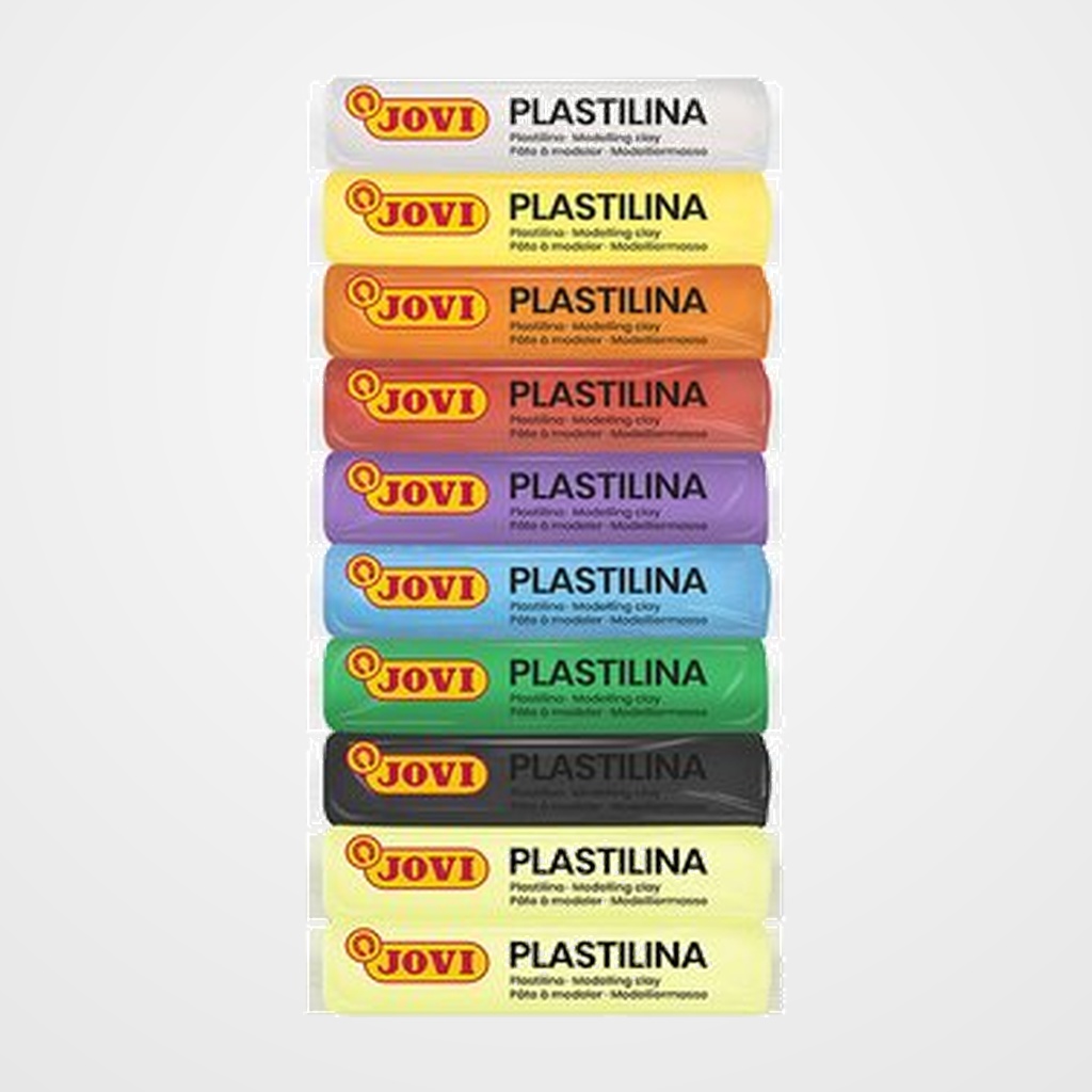 PLASTILINA JOVI 90 BARRA 15 gr. SURTIDO ESTUCHE de 10 (8 colores basicos + 2 fosforescentes)
