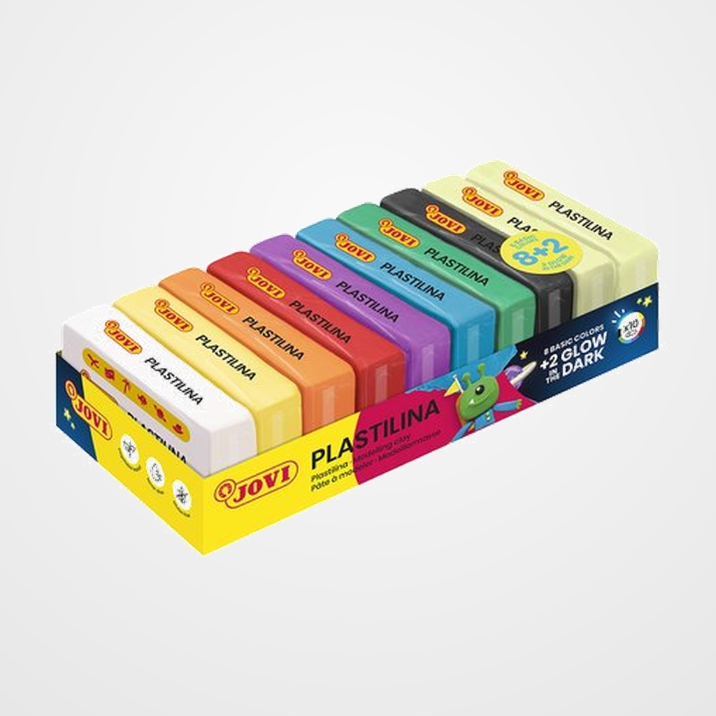 PLASTILINA JOVI 70 PASTILLA 50 gr. SURTIDO SURTIDO ESTUCHE de 10 (8 colores basicos + 2 fosforescentes)