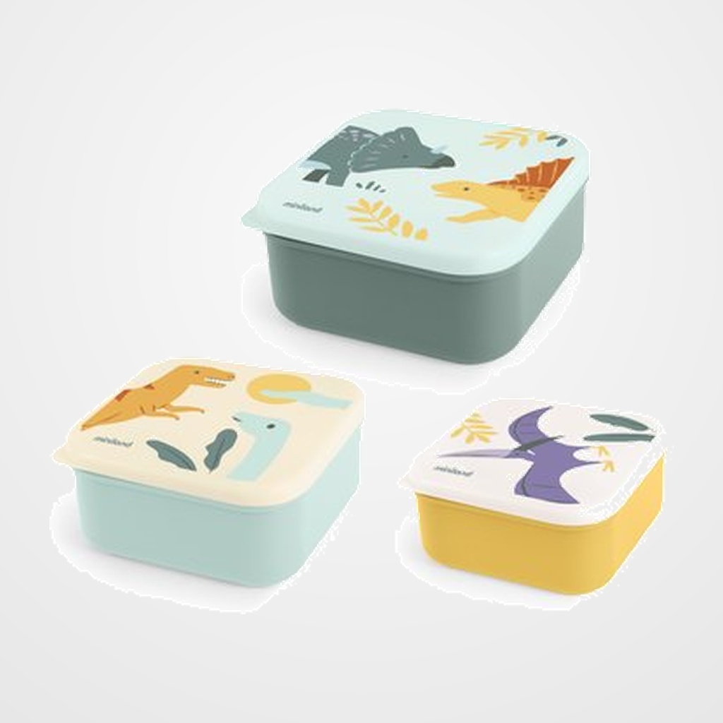 PORTA ALIMENTOS MINILAND JURASSIC PACK de 3 (230ml, 350ml & 540ml)