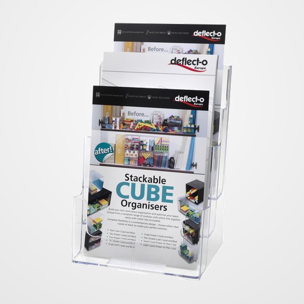 PORTAFOLLETOS SOBREMESA DEFLECT-O A4 VERTICAL 3 COMPARTIMENTOS CRISTAL