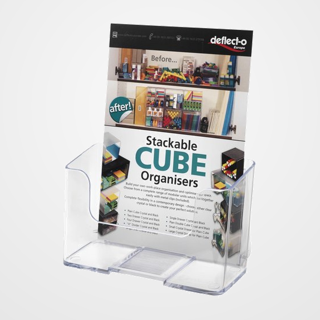 PORTAFOLLETOS SOBREMESA DEFLECT-O A5 VERTICAL 1 COMPARTIMENTO RESPALDO ALTO CRISTAL