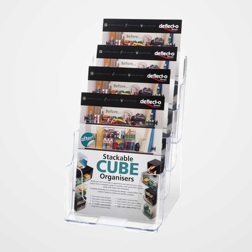 PORTAFOLLETOS SOBREMESA DEFLECT-O A5 VERTICAL 4 COMPARTIMENTOS CRISTAL