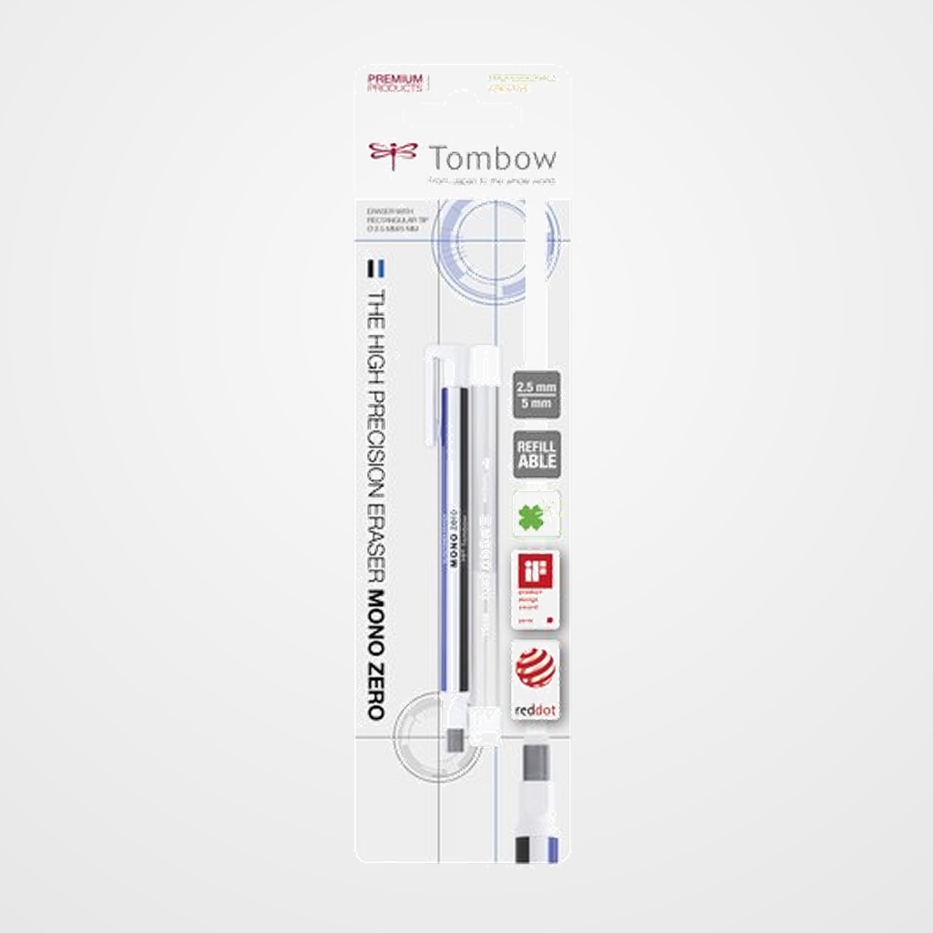 PORTAGOMAS TOMBOW MONO ZERO PUNTA RECTANGULAR + RECAMBIO CUERPO BLANCO/AZUL Y NEGRO