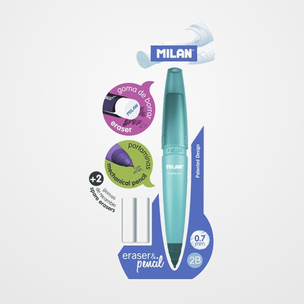 PORTAMINAS MILAN CAPSULE 2B 0,7 mm + 2 GOMAS de RECAMBIO