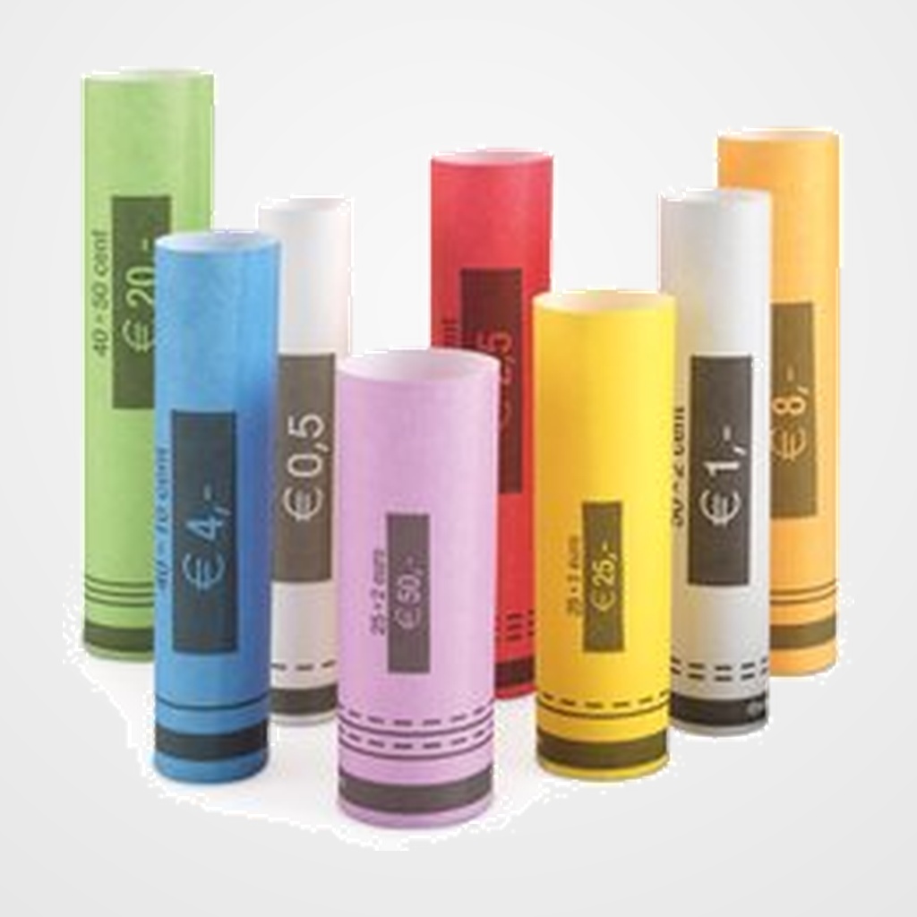 PORTAMONEDAS EUROS SAFESCAN ROLLOS CAJA de 80 10x Rollos para 0,01 + 0,02 + 0,05 (50 monedas/rollo) 10x Rollos para 0,10 + 0,20 + 0,50 (40 monedas/rollo) 10x Rollos para 1 y 2 euros (25 monedas/rollo)