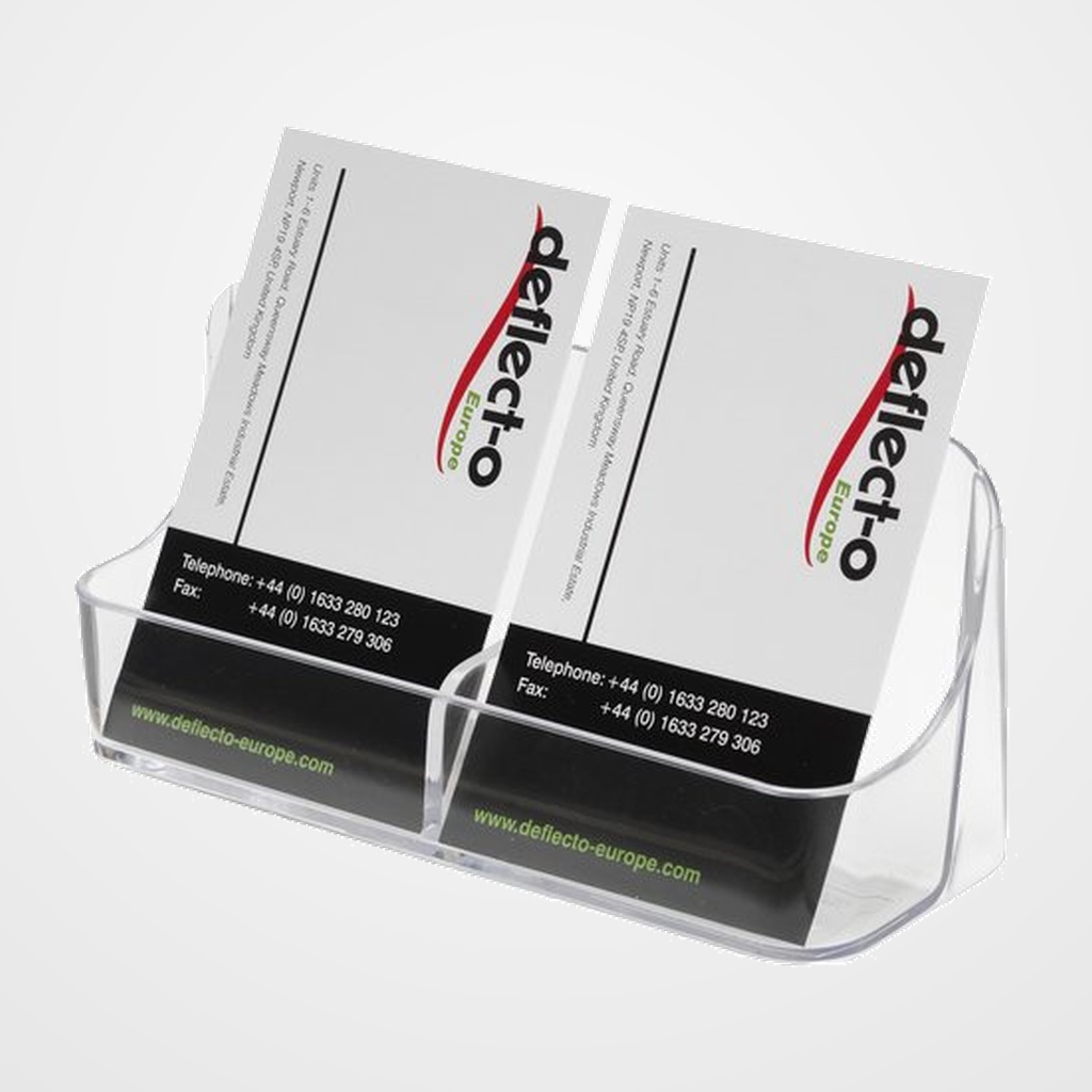 PORTATARJETAS SOBREMESA DEFLECT-O 2 COMPARTIMENTOS VERTICAL CRISTAL