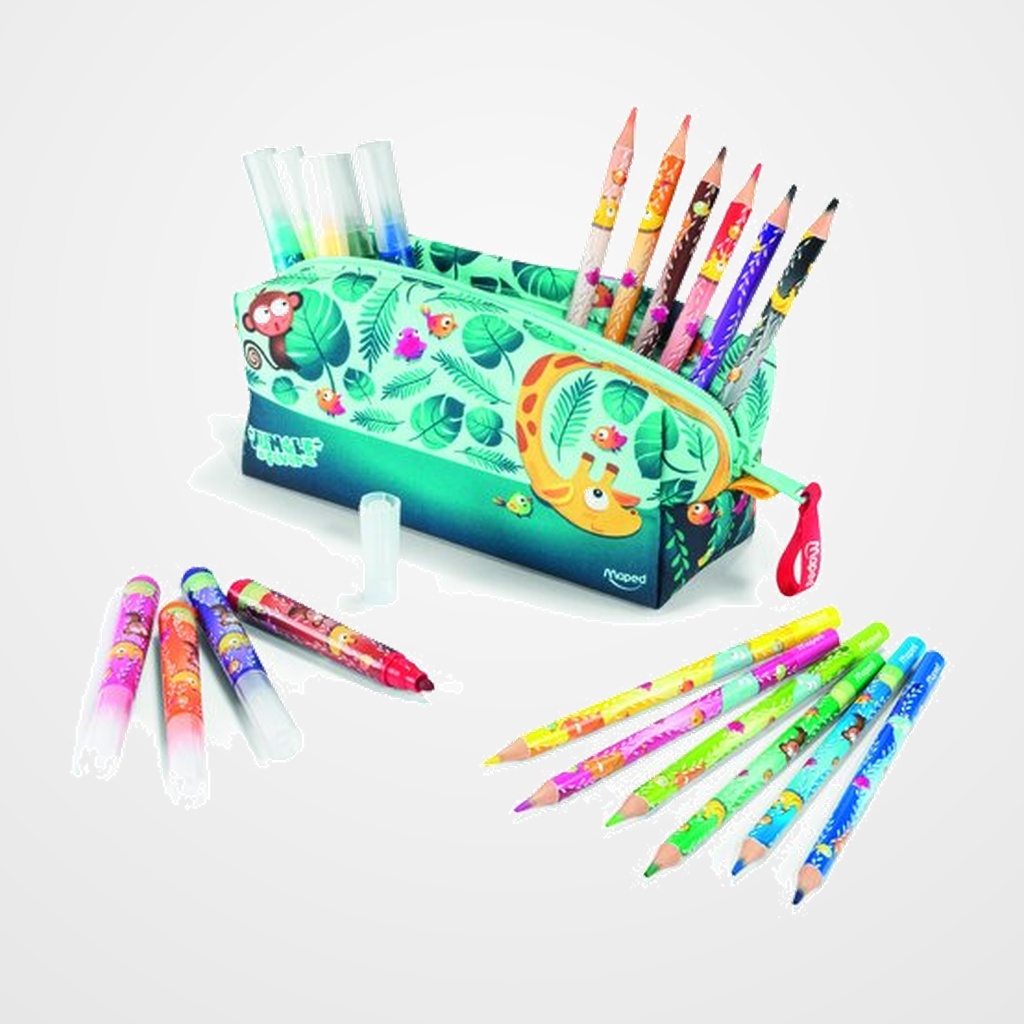 PORTATODO MAPED JUNGLE FEVER CON CONTENIDO (12 rotuladores + 12 lapices de colores)