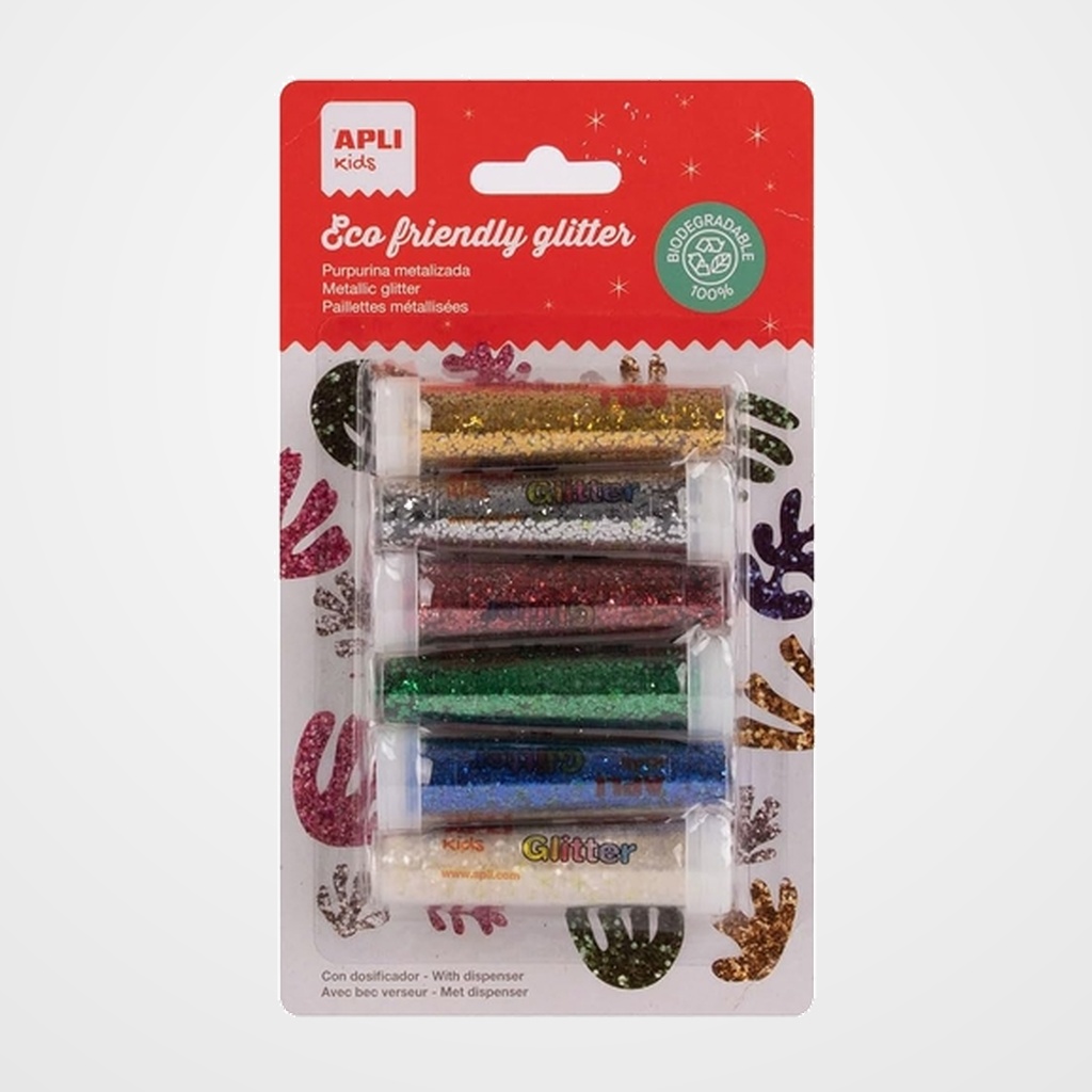 PURPURINA APLI EN POLVO BIODEGRADABLE METALIZADA BLISTER DE 6 SURTIDOS