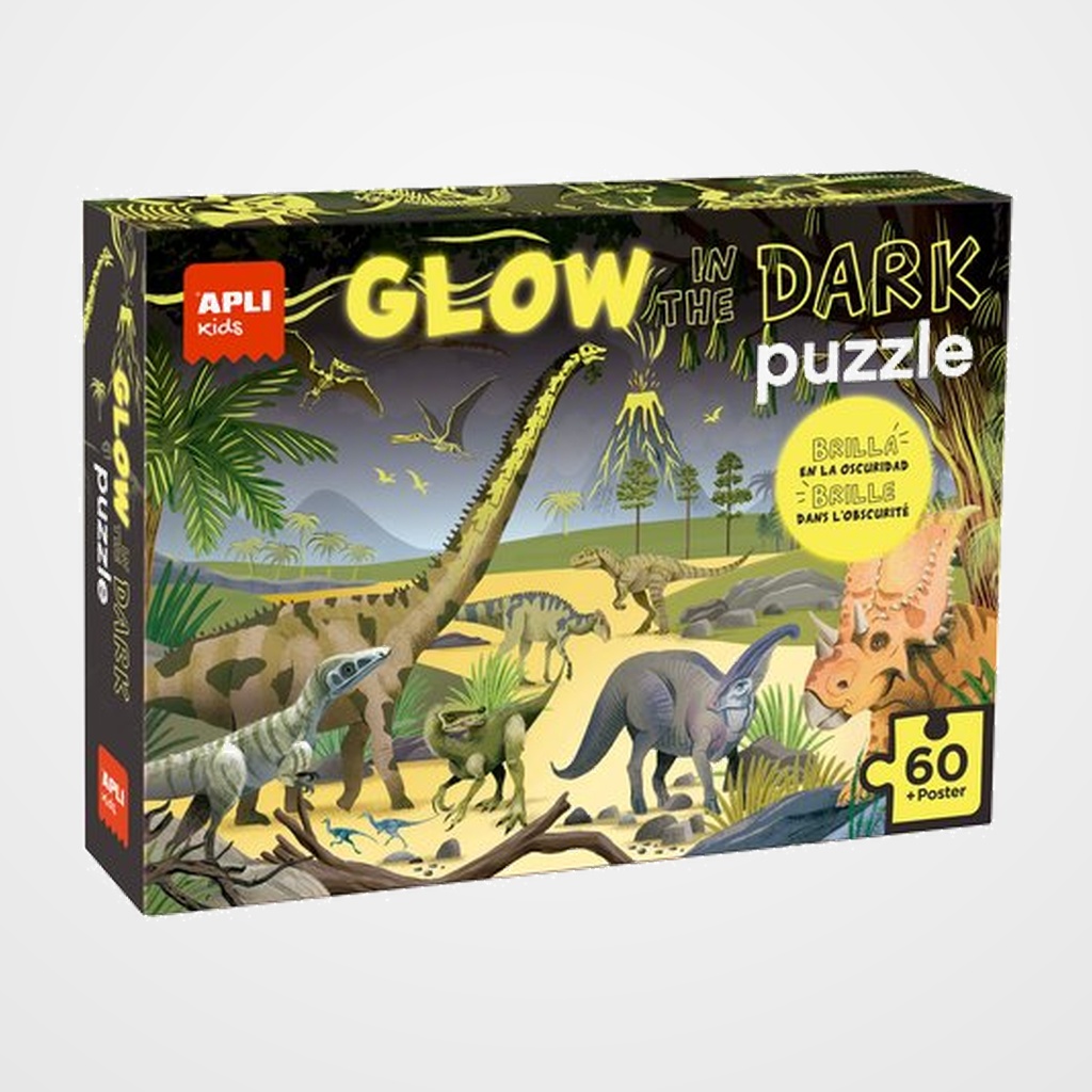 PUZLE EDUCATIVO APLI KIDS GLOW IN THE DARK DINOSAURIOS 60 pz