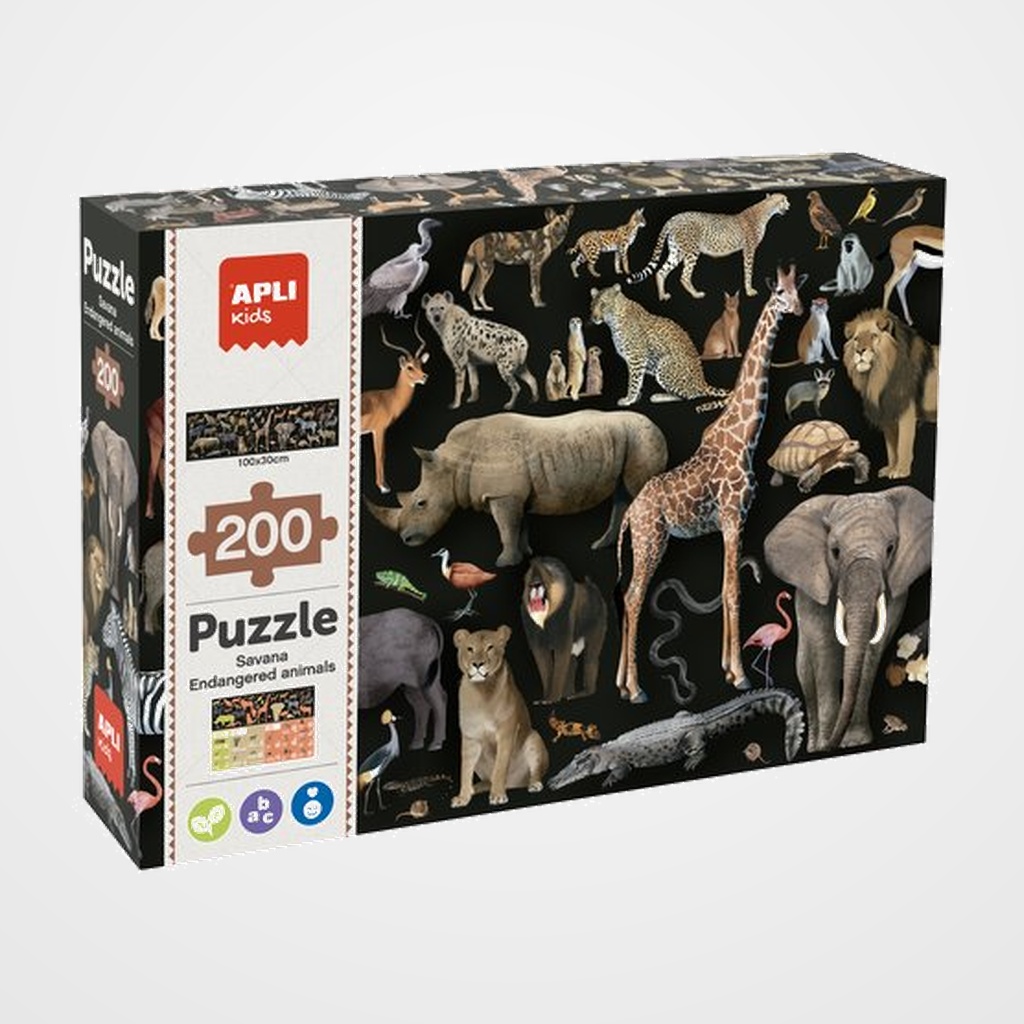 PUZLE EDUCATIVO APLI KIDS 200 PIEZAS ANIMALES DE LA SABANA AMENAZADOS  (+6 años)