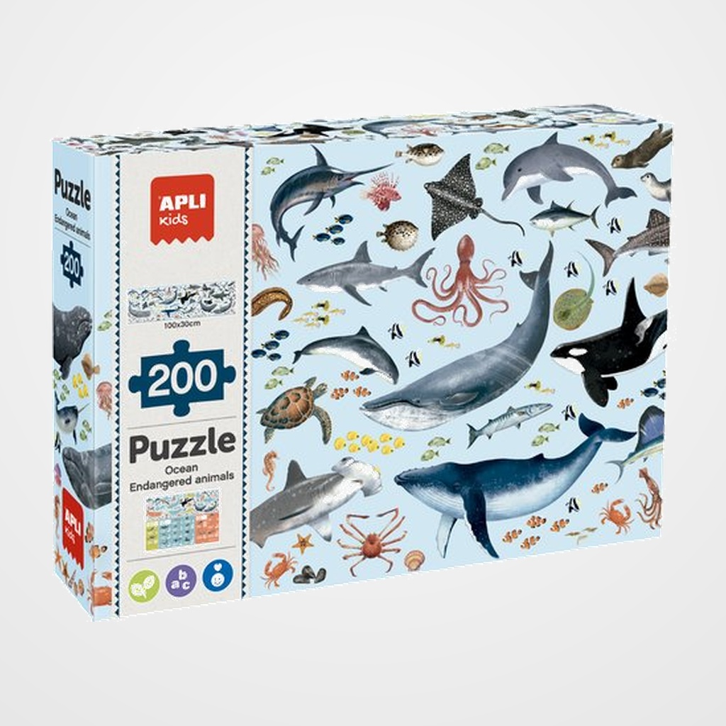 PUZLE EDUCATIVO APLI KIDS 200 PIEZAS ANIMALES MARINOS AMENAZADOS (+6 años)