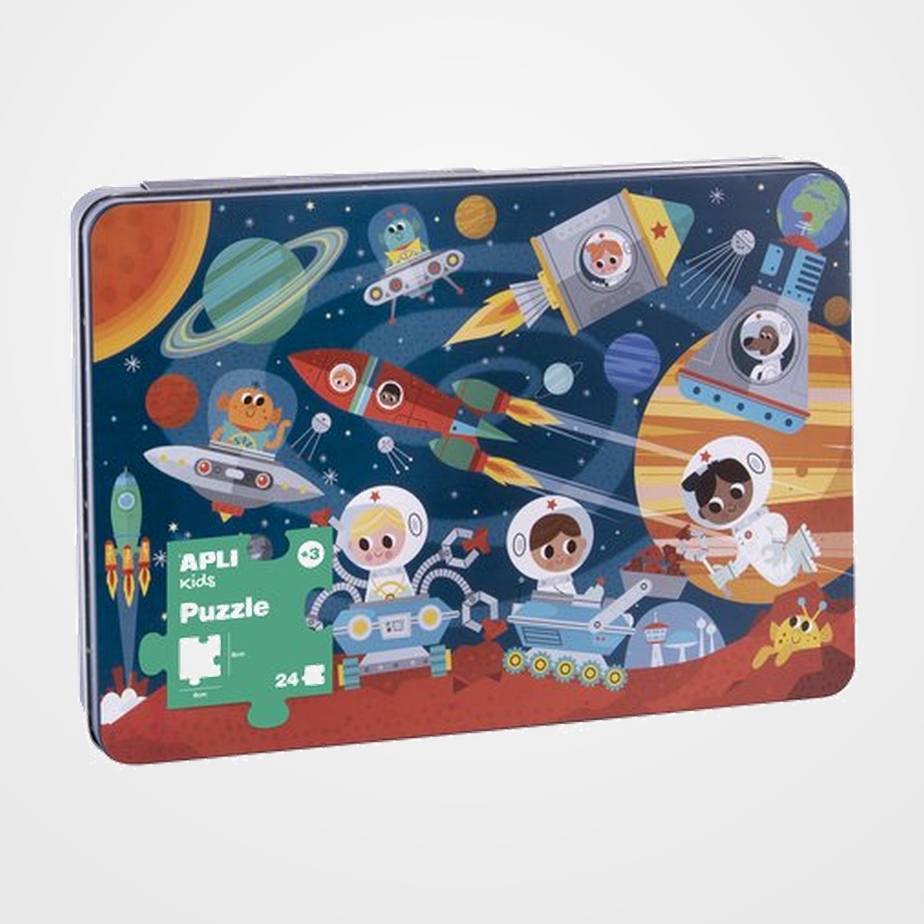 PUZLE EDUCATIVO APLI KIDS 24 PIEZAS CAJA METALICA ESPACIO