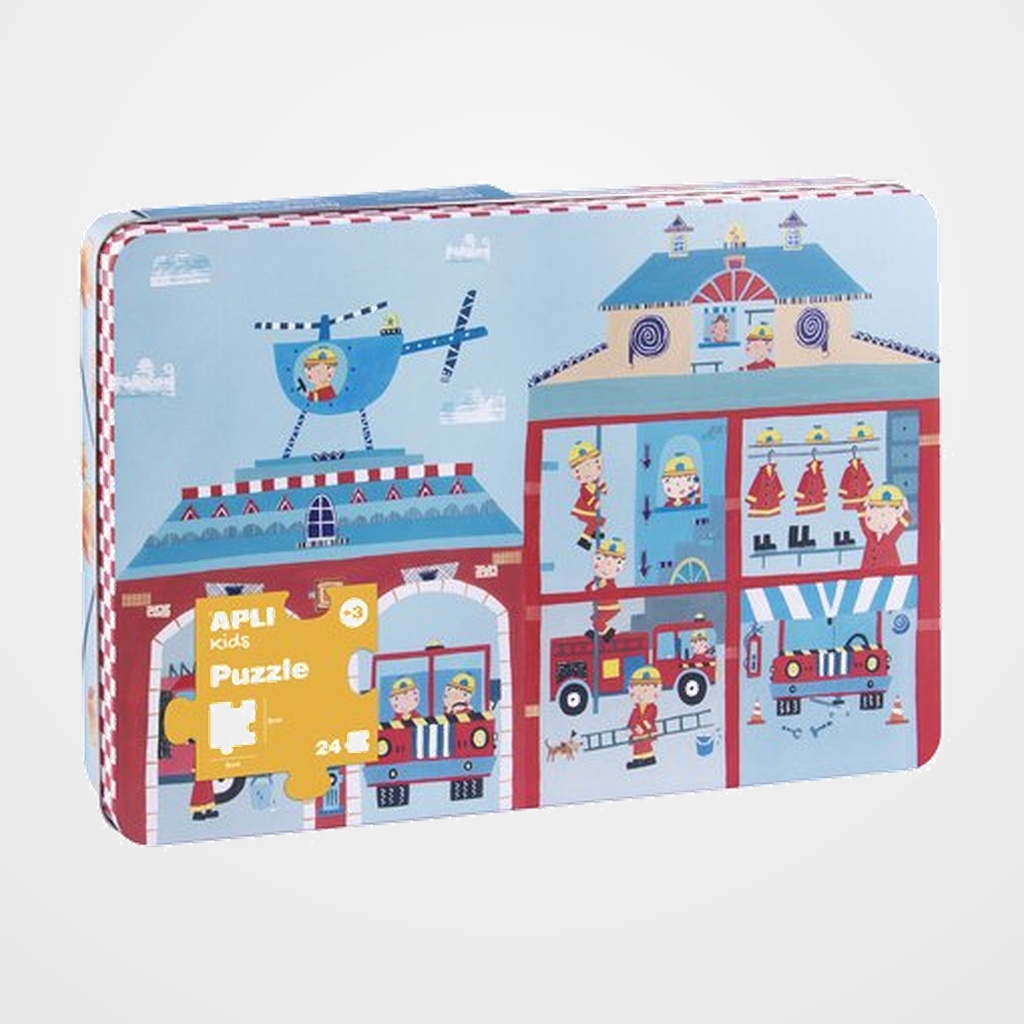 PUZLE EDUCATIVO APLI KIDS 24 PIEZAS CAJA METALICA ESTACION BOMBEROS
