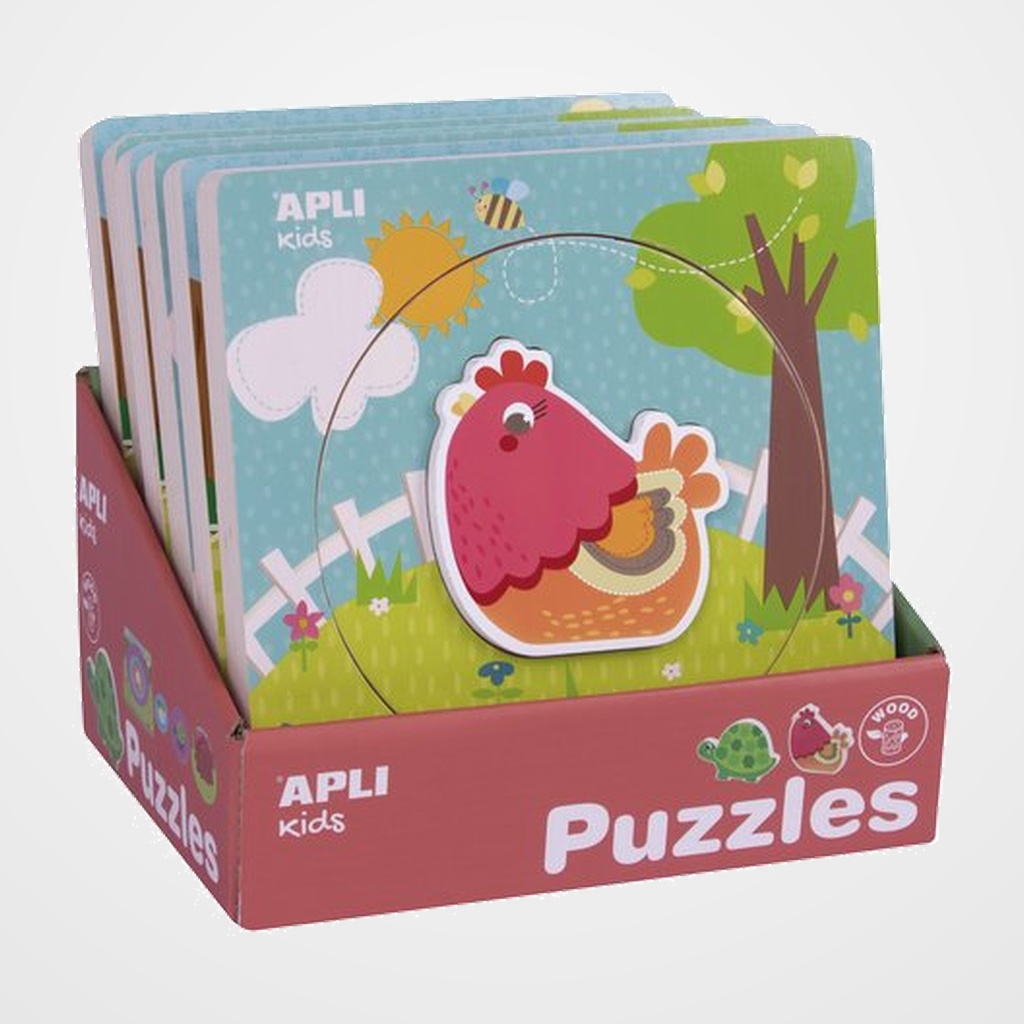 PUZLE EDUCATIVO APLI KIDS 5 PIEZAS BLOQUES MADERA CAPAS ANIMALES EXPOSITOR DE 6