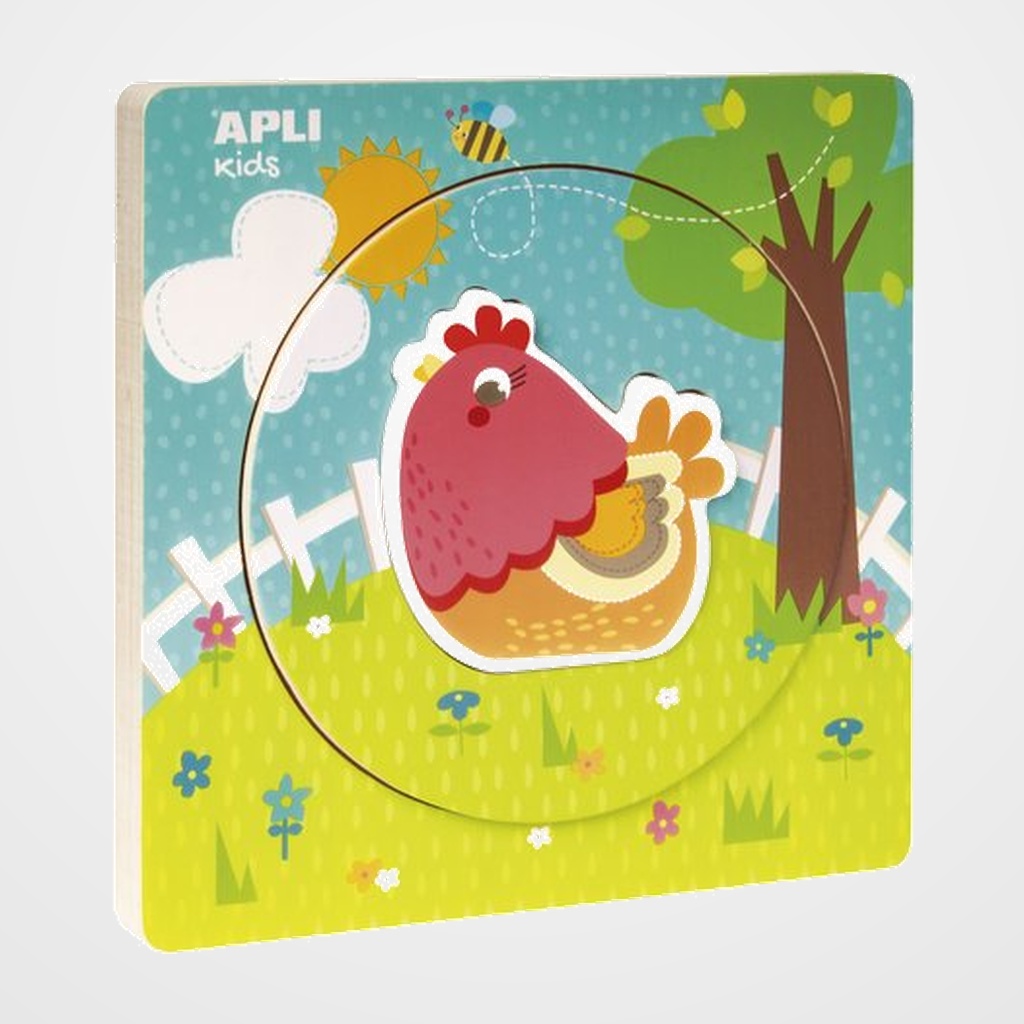 PUZLE EDUCATIVO APLI KIDS 5 PIEZAS BLOQUES MADERA CAPAS GALLINA