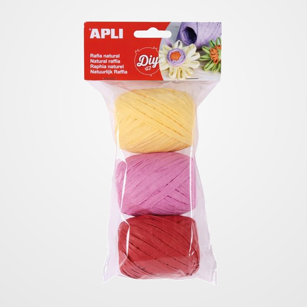 RAFIA APLI NATURAL 30 m COLORES CANDY BOLSA de 3