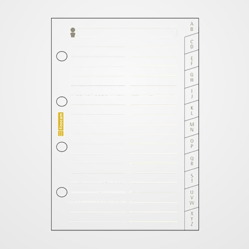 RECAMBIO AGENDA FINOCAM C175 CLASSIC 601 56x89 INDICE CARTULINA A-Z 12 PEST.