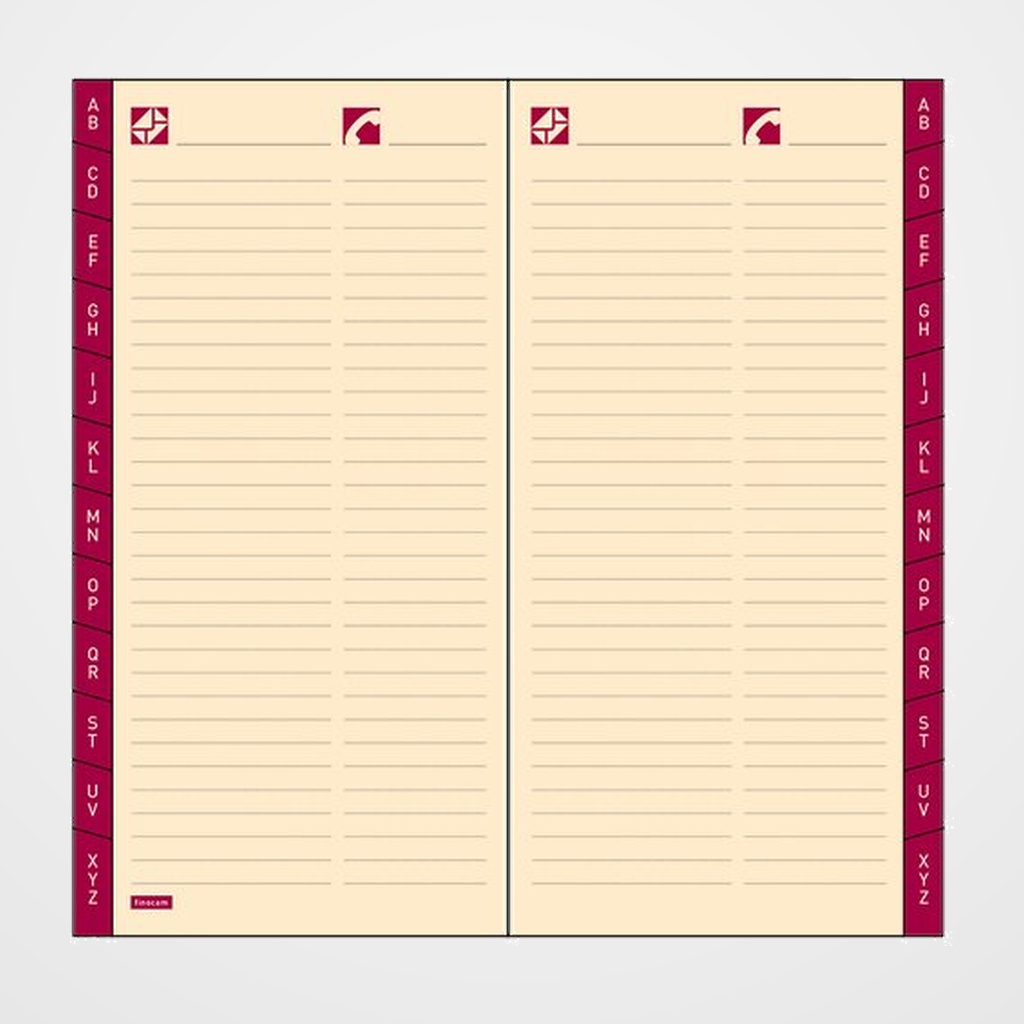 RECAMBIO AGENDA FINOCAM P175 PLANA PL1 118x64 INDICE A-Z CREMA