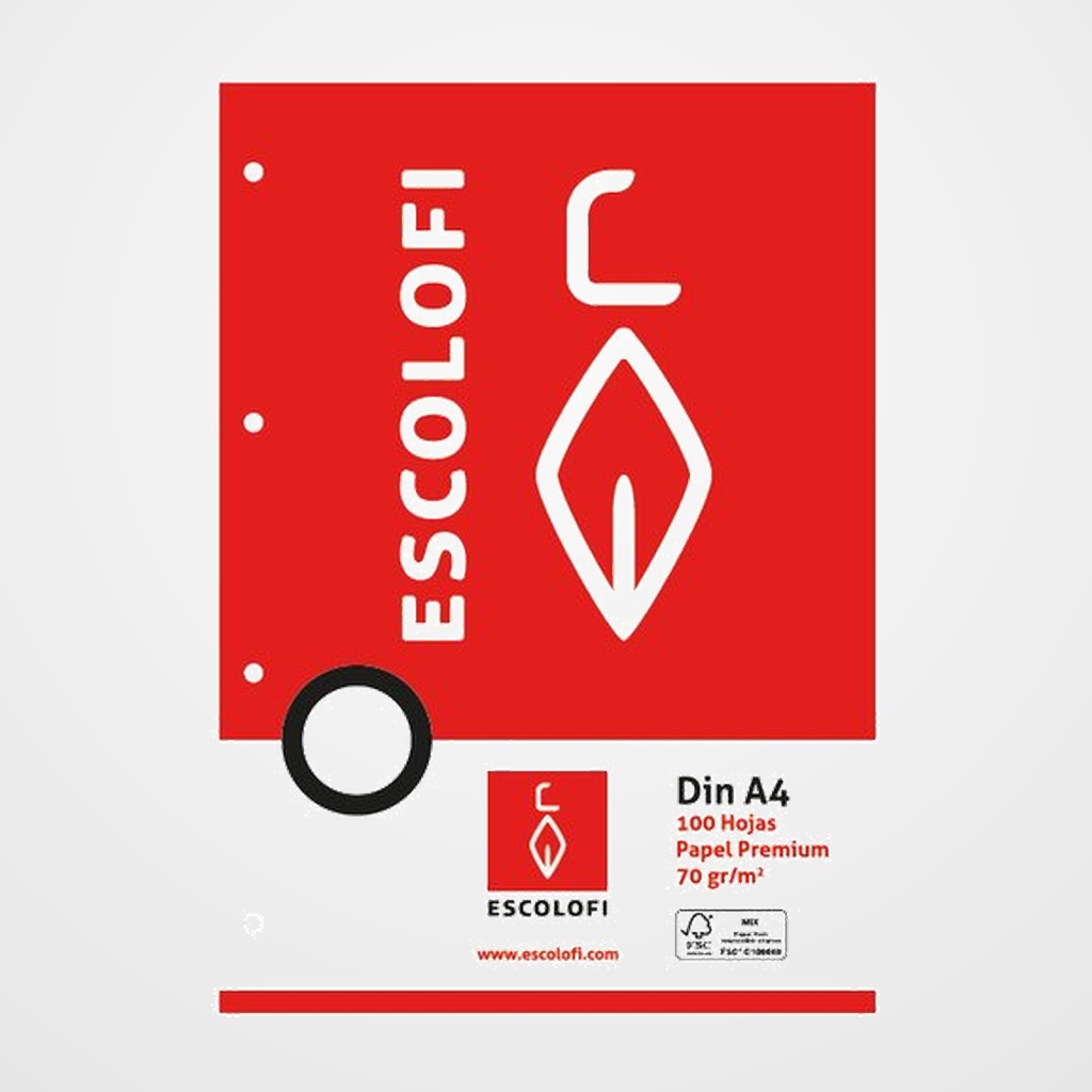 RECAMBIO ESCOLOFI A4 100h 70gr 4 TALADROS CUADRIC.8x8 C/MARGEN