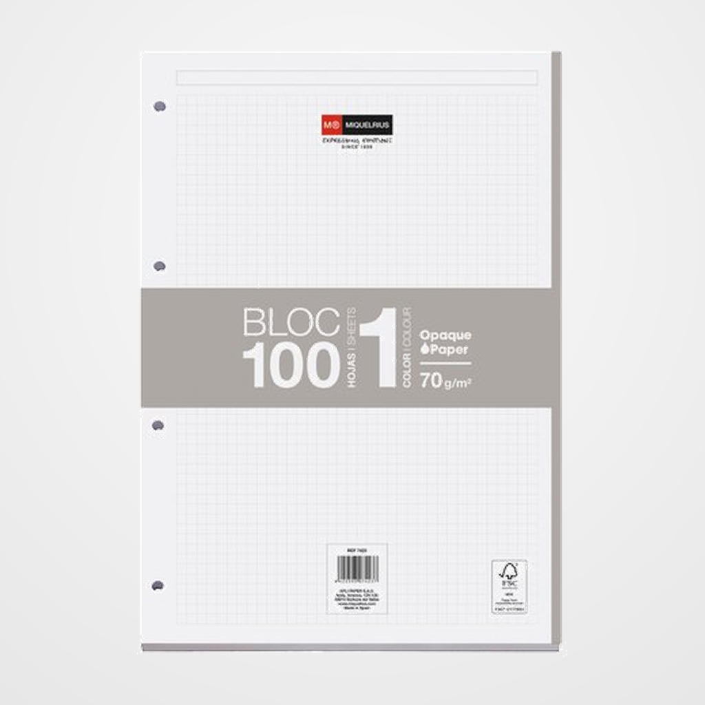 RECAMBIO MIQUELRIUS NOTEBOOK 1 A4 100h 90gr ENCOLADO 4 TALADROS CUADRIC.5x5 GRIS