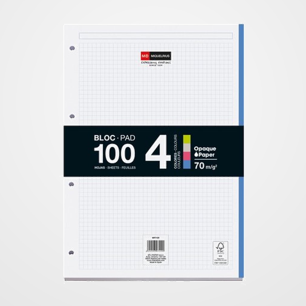 RECAMBIO MIQUELRIUS NOTEBOOK 4 A4 100h 70gr 4 TALADROS CUADRIC.5x5